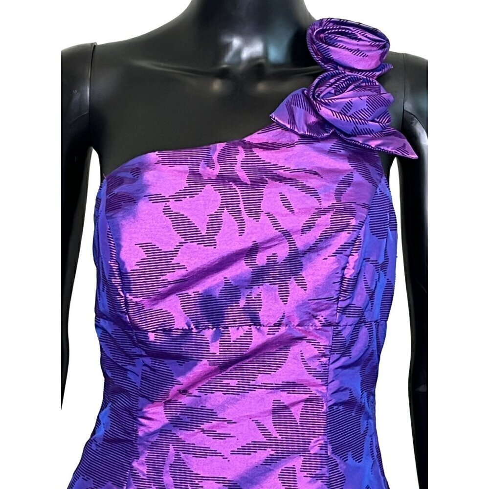 Roberta Purple One Shoulder Jacquard Mini Dress Sz 6 Cocktail Wedding Guest - Picture 4 of 9